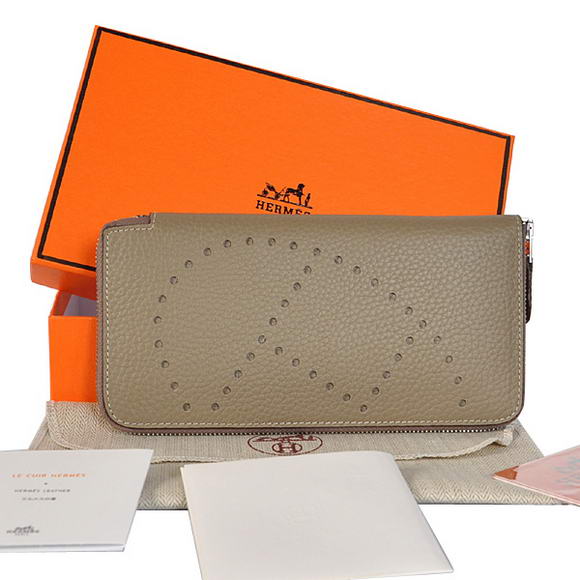 1:1 Quality Hermes Evelyn Long Wallet Zip Purse A808 Dark Grey Replica - Click Image to Close